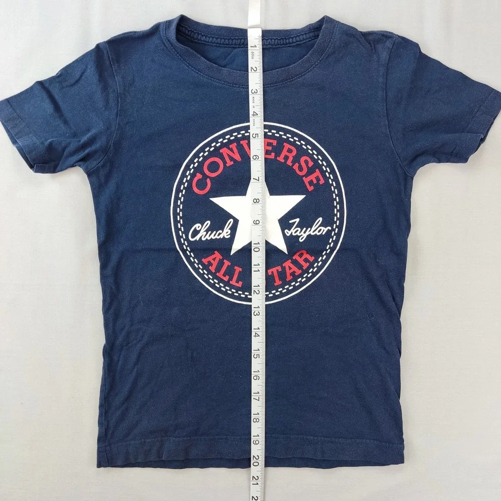 Converse Tee Shirt Boys M Navy Blue Chuck‎ Taylor All Star Graphic Logo Crewneck